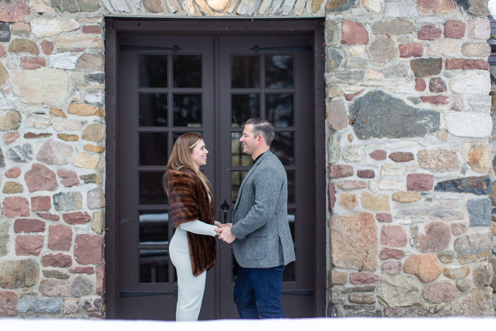 Snowy Engagement Session at Green Lakes State Park with classy couple.