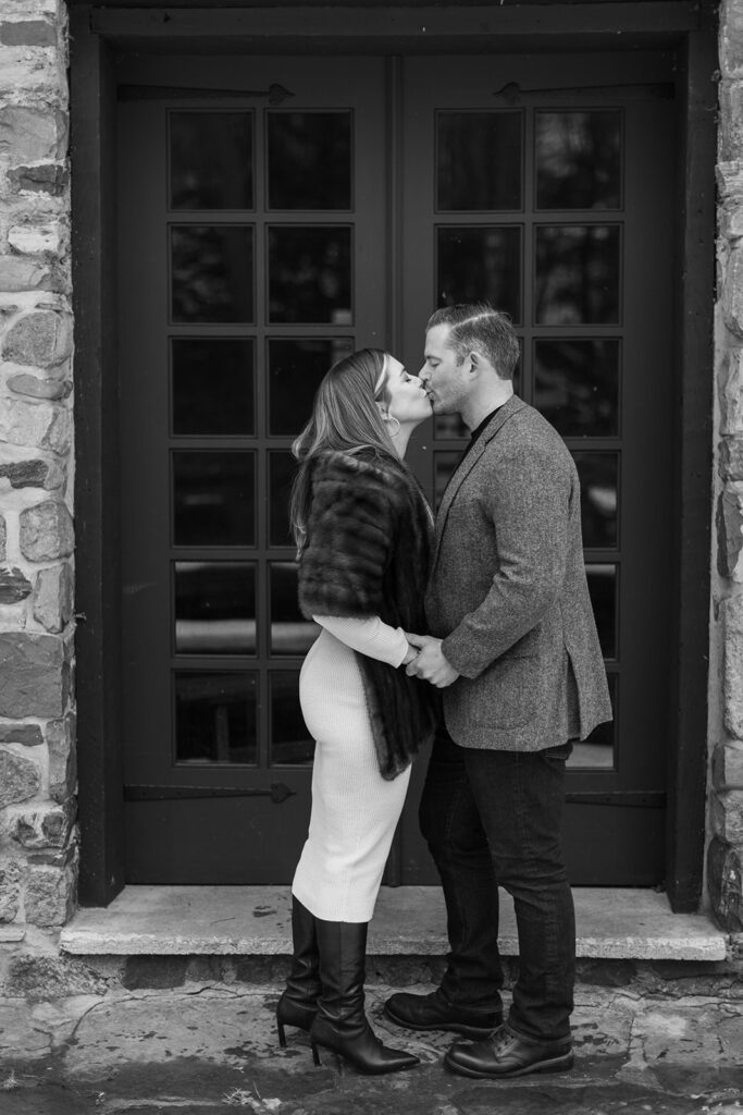 Snowy Engagement Session at Green Lakes State Park with classy couple.