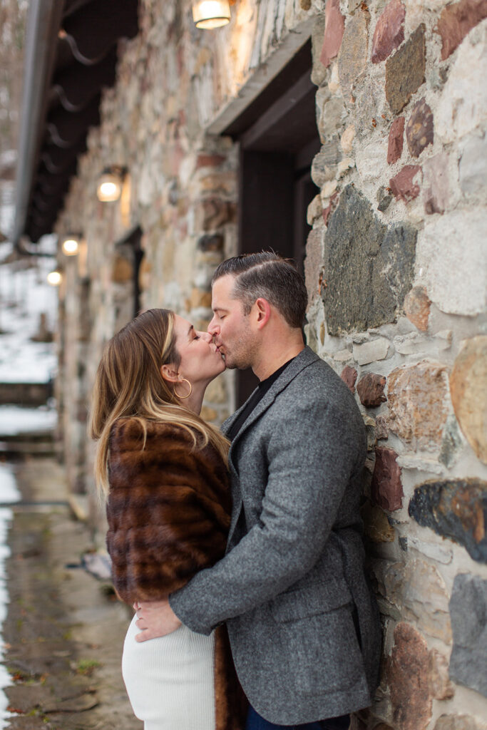 Snowy Engagement Session at Green Lakes State Park with classy couple.