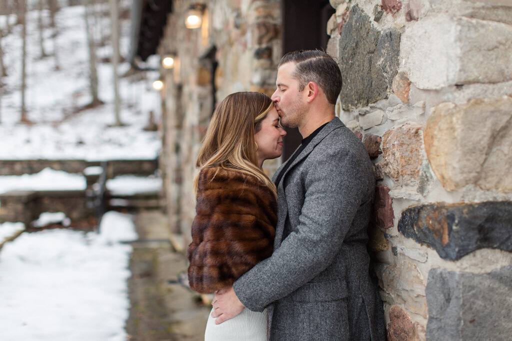 Snowy Engagement Session at Green Lakes State Park with classy couple.