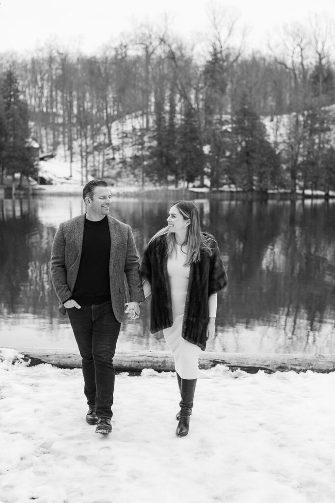 Snowy Engagement Session at Green Lakes State Park with classy couple.