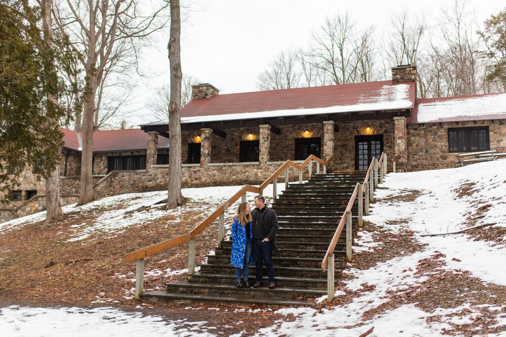 Snowy Engagement Session at Green Lakes State Park with classy couple.