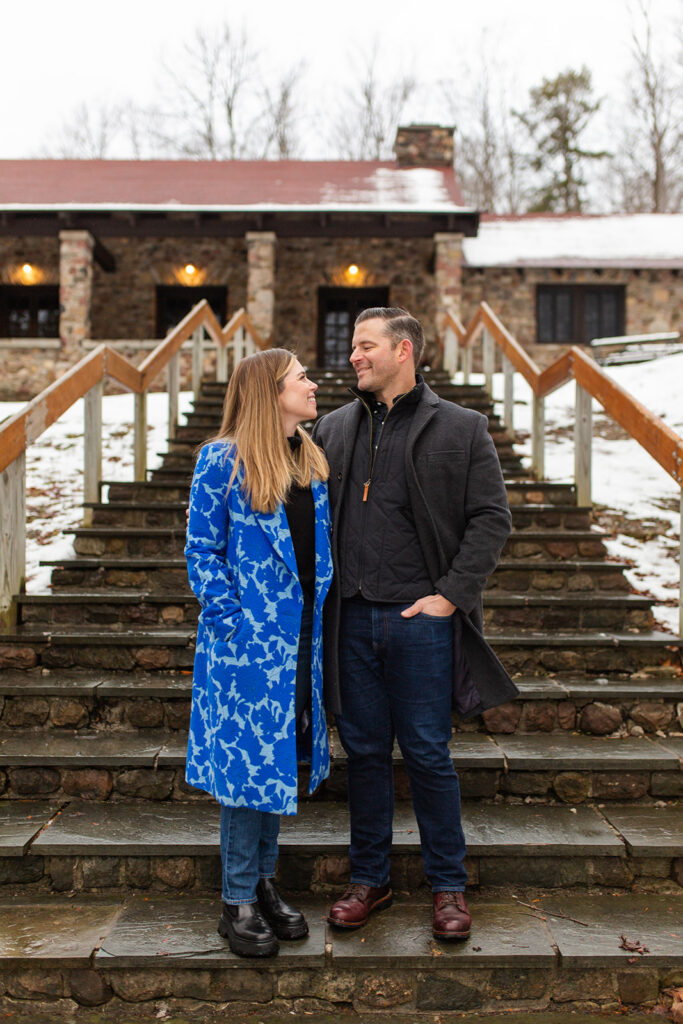 Snowy Engagement Session at Green Lakes State Park with classy couple.