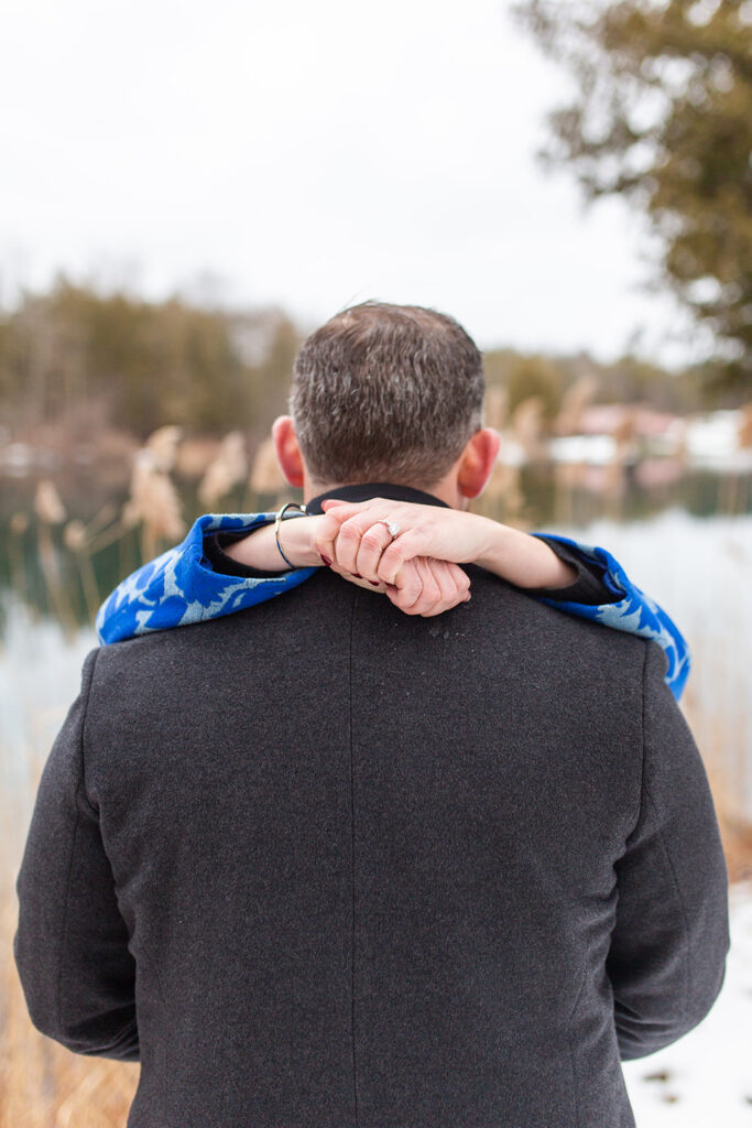 Snowy Engagement Session at Green Lakes State Park with classy couple.