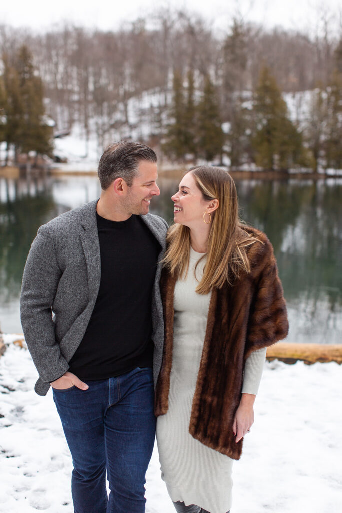 Snowy Engagement Session at Green Lakes State Park with classy couple.