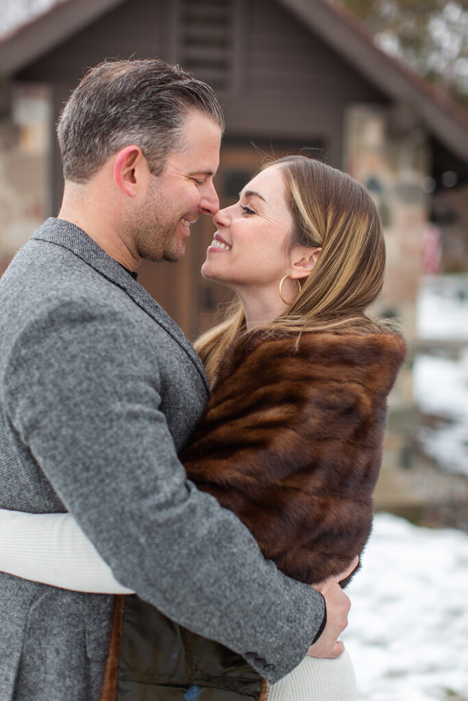 Snowy Engagement Session at Green Lakes State Park with classy couple.