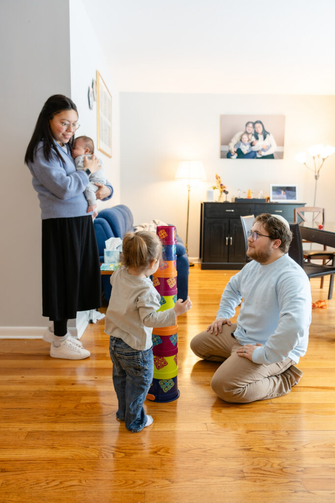 Family playing with blocks 